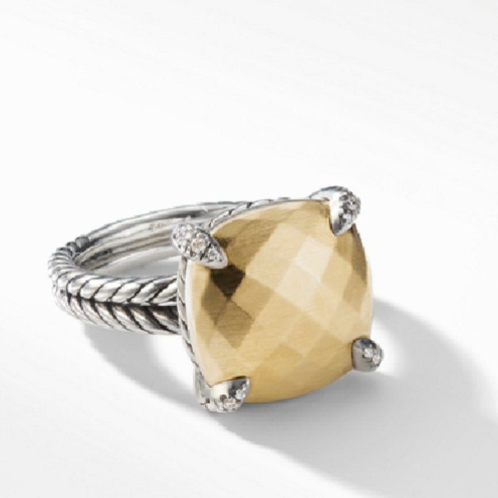 David Yurman Chatelaine Ring Sterling Silver w/18k Gold & Diamonds, size 5.5